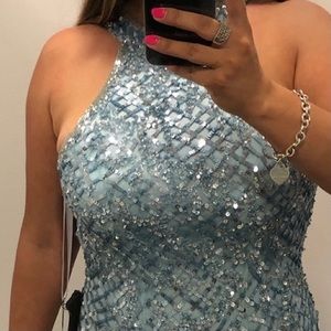 Evening /prom dress light blue halter backless